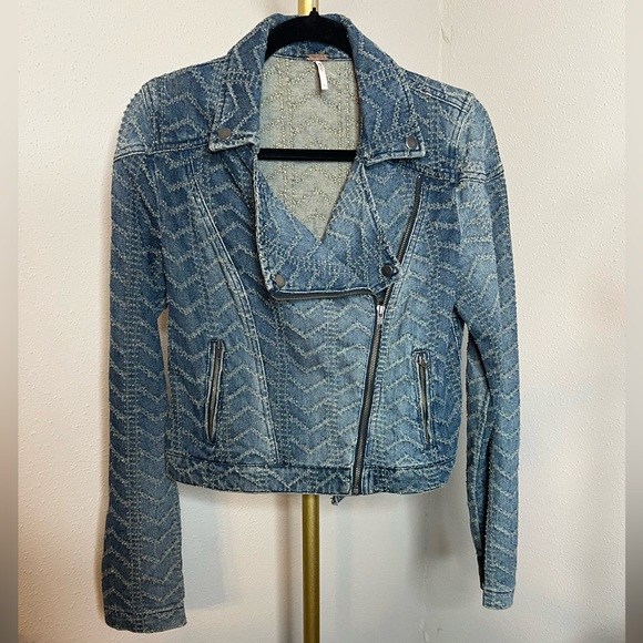 Free People Jackets & Blazers - Free People Punched Denim Moto Jacket